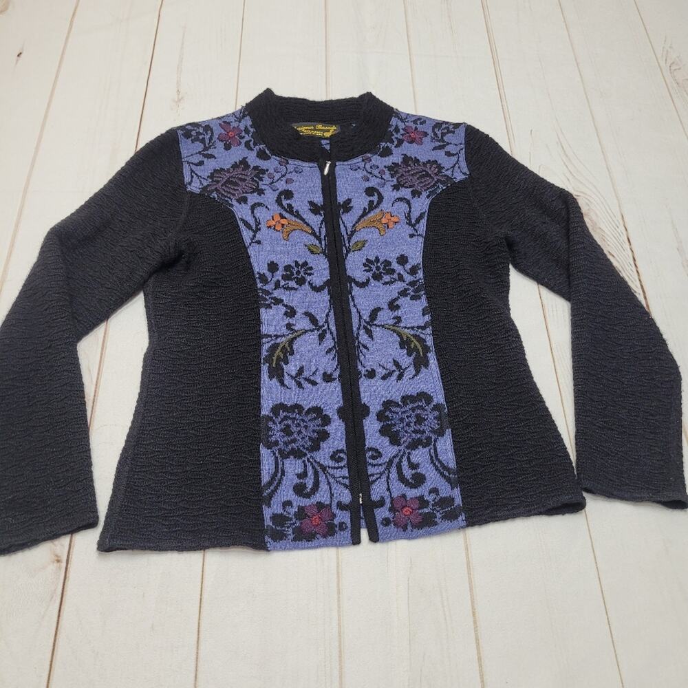 Peru Alpaca wool acrylic knit full zip sweater jacket floral sustainable